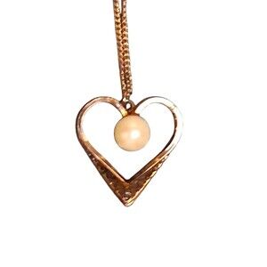 Filigree Heart Pendant Necklace Faux Pearl Love Gift